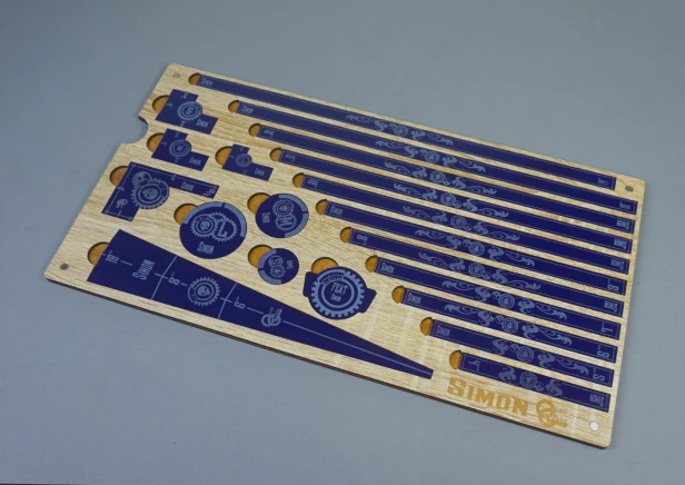 Color: Dark Blue; Tray's Color: Sonoma Oak; Text: Simon