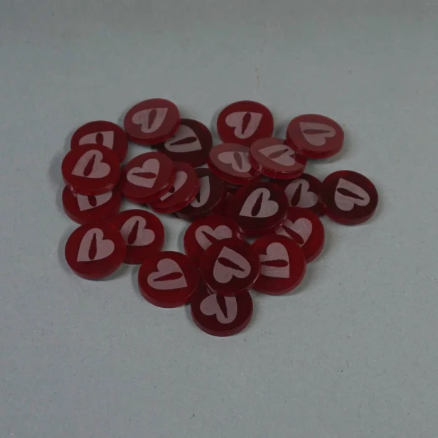 Color: ACRYL - red trans; Token's size: 20 mm; Amount of tokens: 25