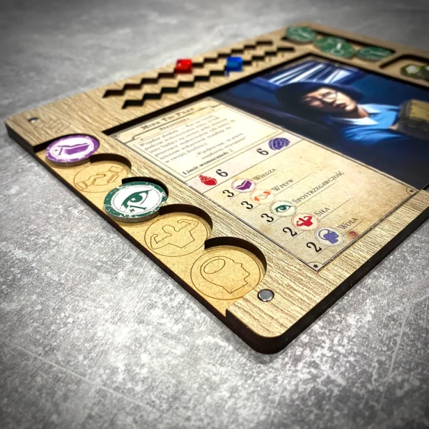 Plansza Gracza do Arkham Horror 3 ed, HDF Dąb Sonoma, zbliżenie 01.webp
